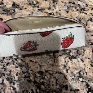 Coach White Strawberry Print pencil case